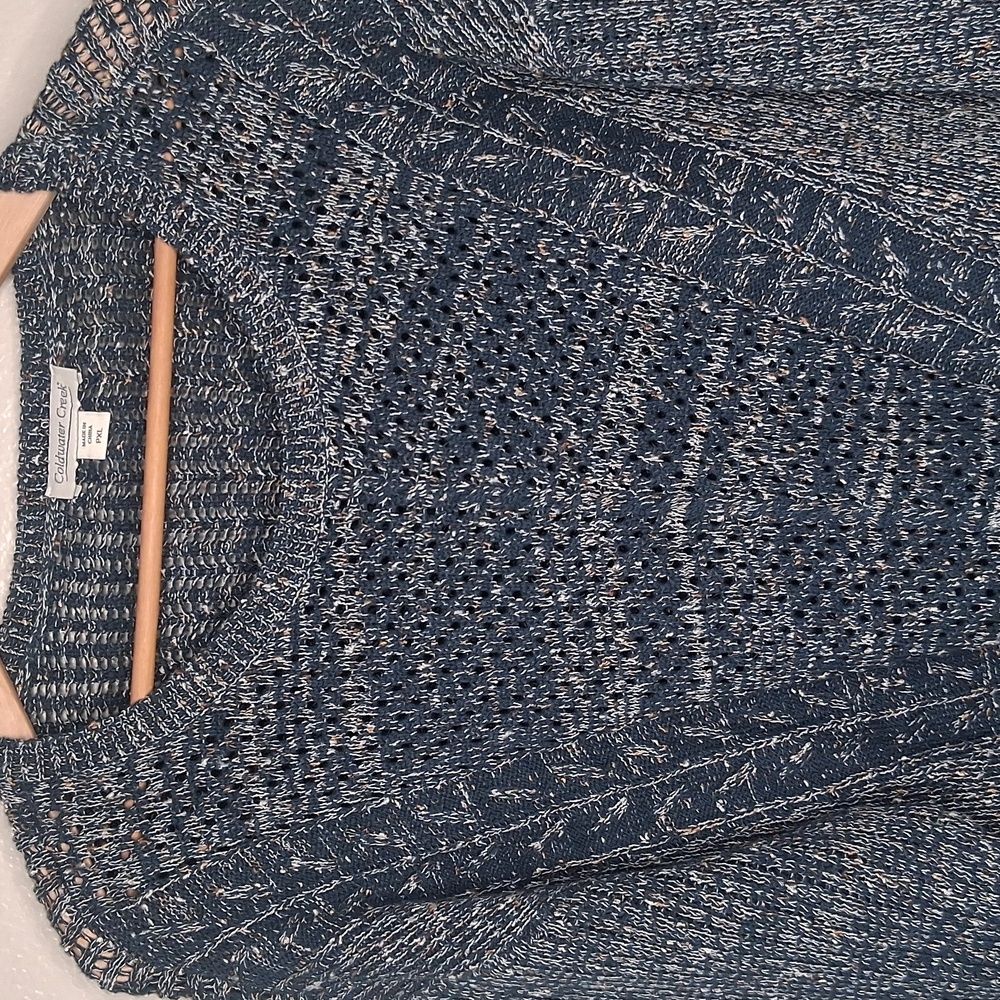 Coldwater Creek Sweater Teal Open Knit Pullover Sweater Petite XL - Picture 2 of 16